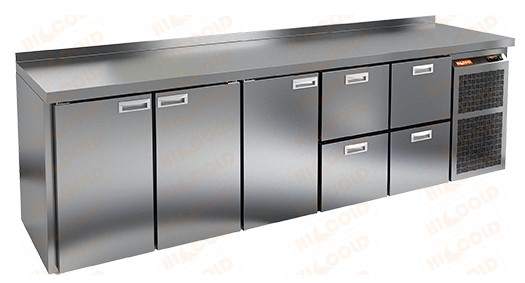 Холодильный стол HICOLD GN 11122 BR2 BT, бок, 4 ящика, 3 двери (-18...-10°С)